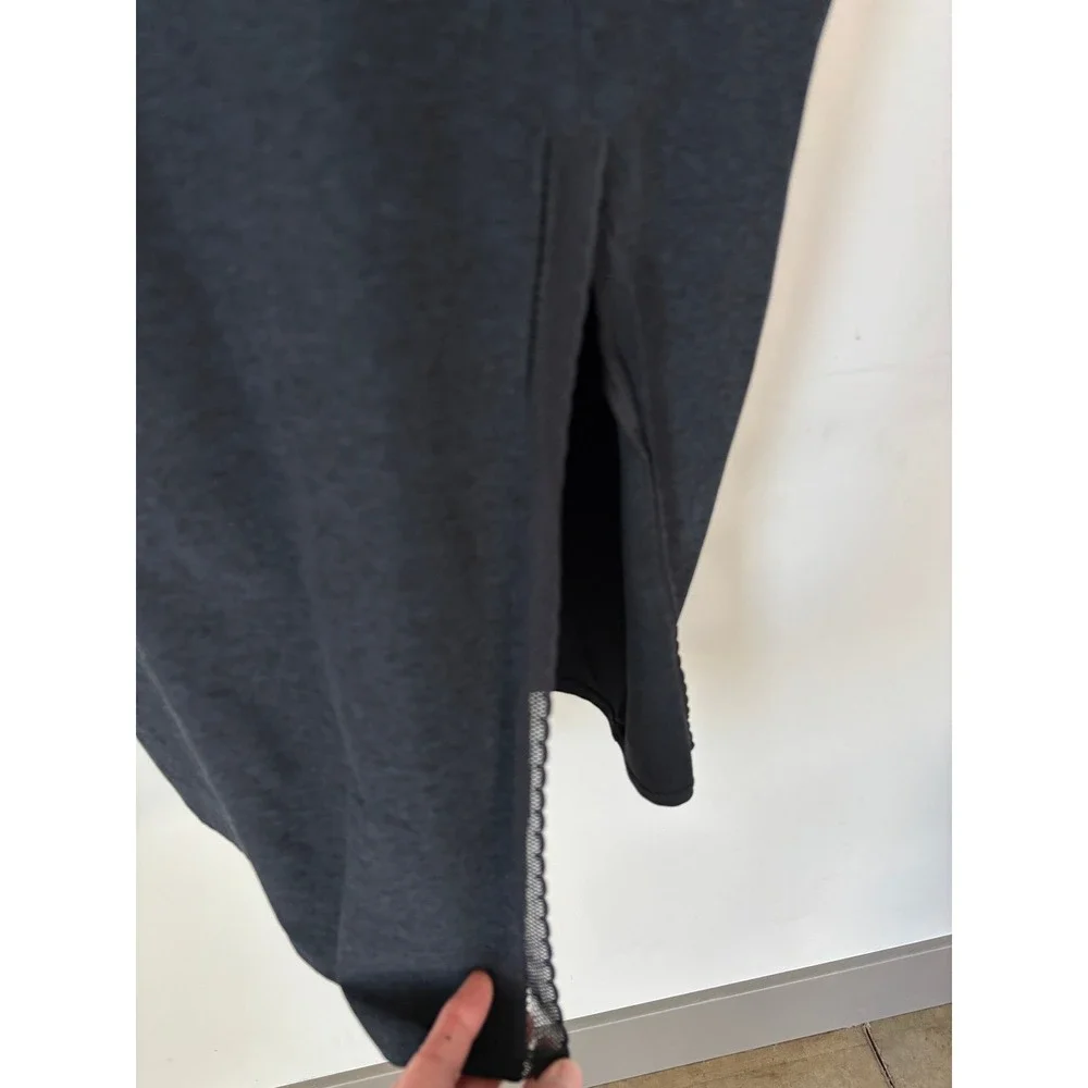 Beyond Yoga Black Spacedye Midi Dress V-Neck Lace Trim Side Slit Womens Medium